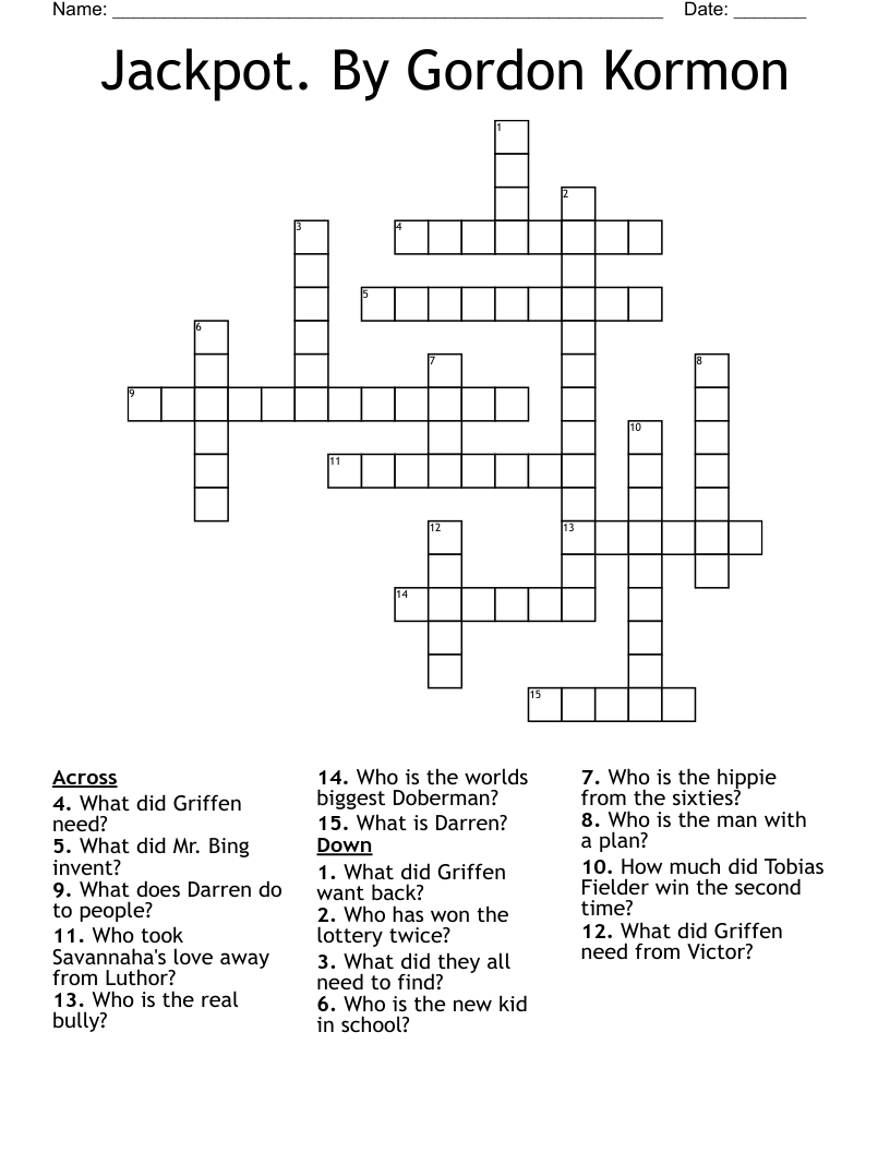 Jackpot.  By Gordon Kormon Crossword