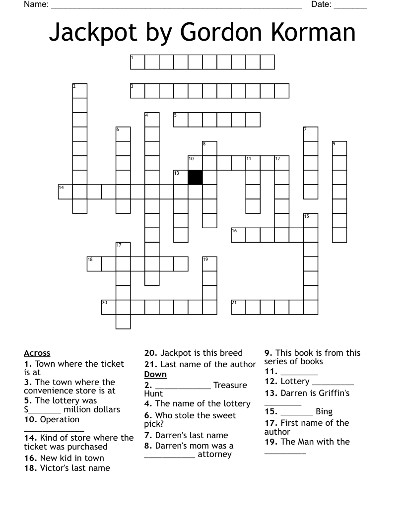 Jackpot by Gordon Korman Crossword