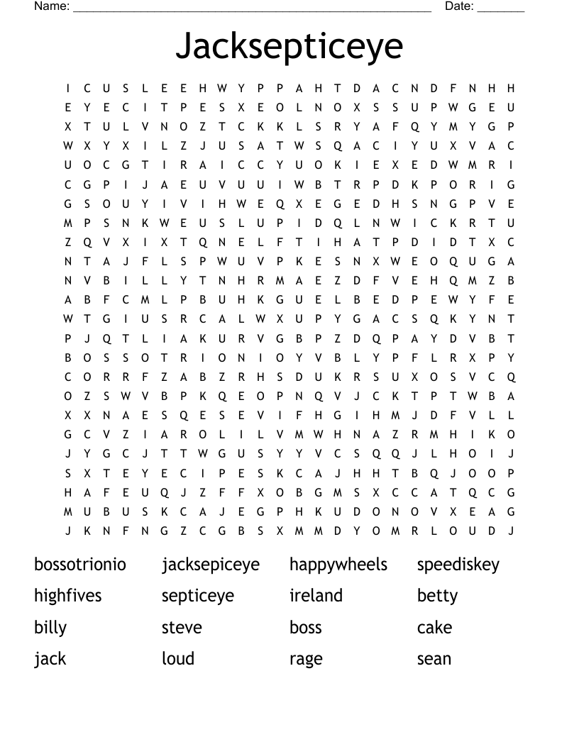 Jacksepticeye Word Search