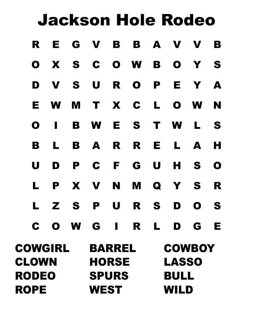 Jackson Hole Rodeo Word Search