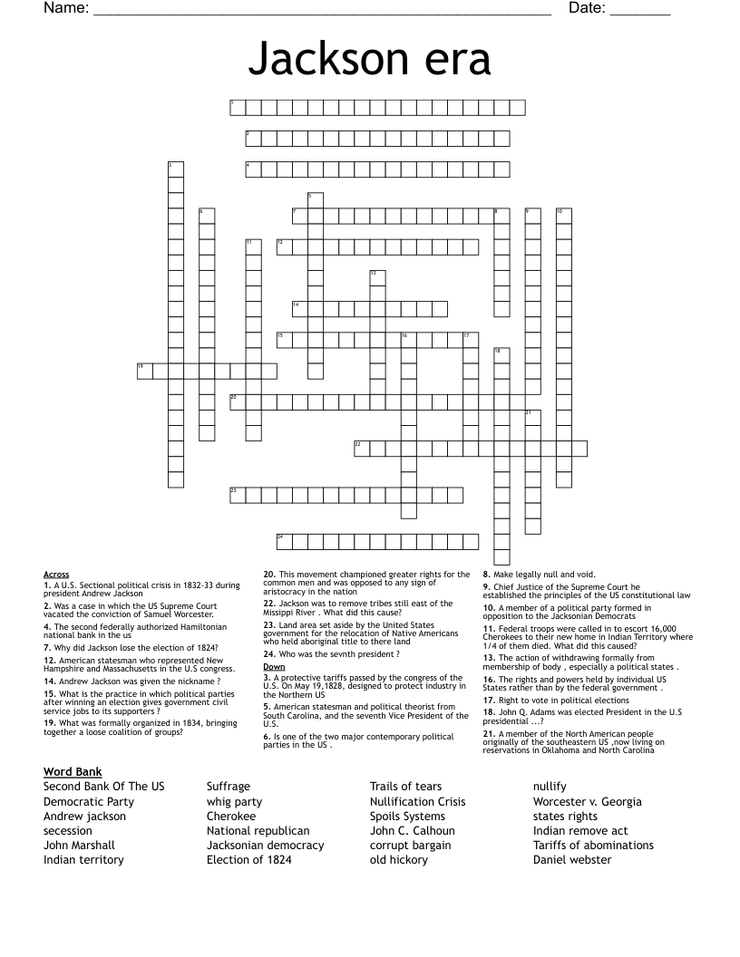 Jackson era Crossword