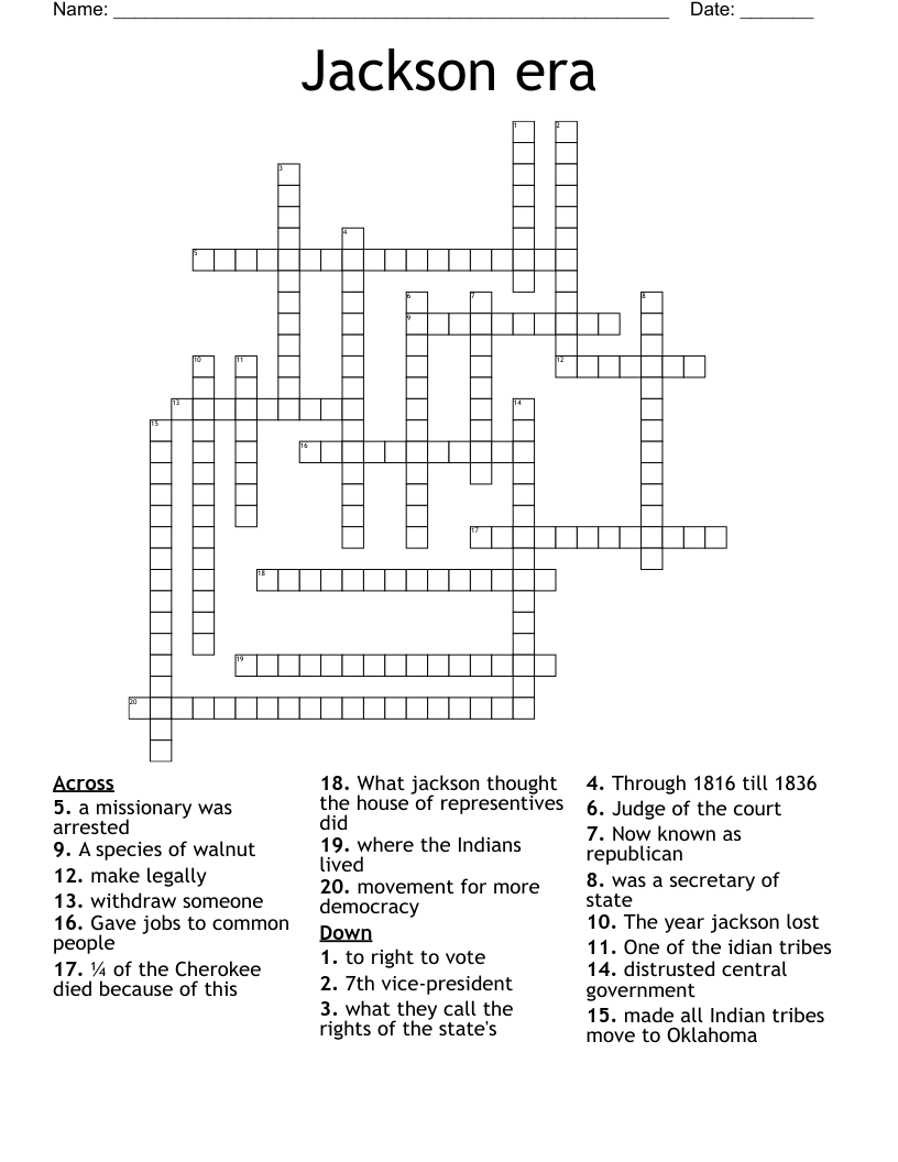 Jackson era Crossword