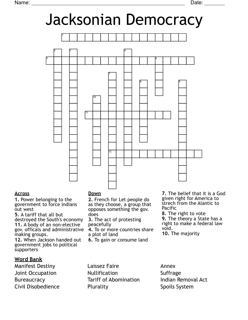 Jacksonian Democracy Crossword