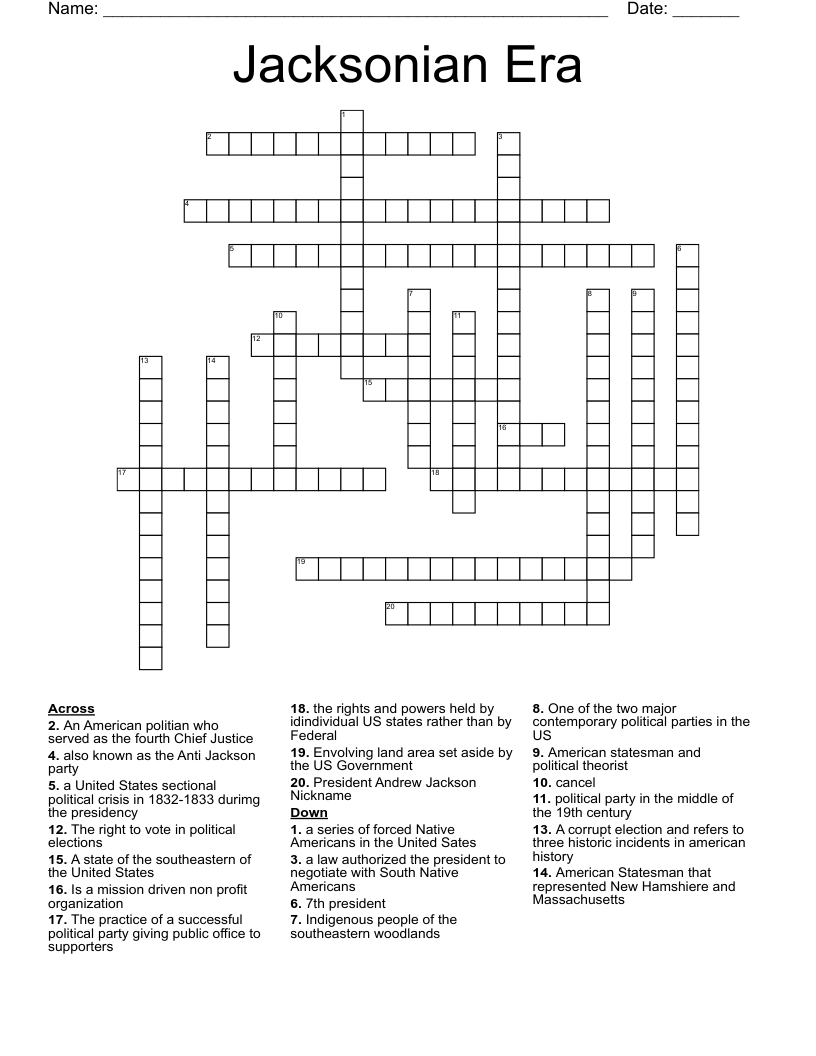 Jacksonian Era Crossword