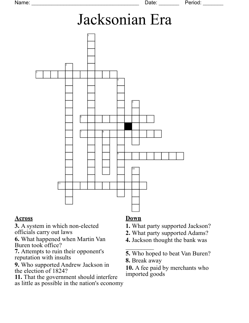 Jacksonian Era Crossword
