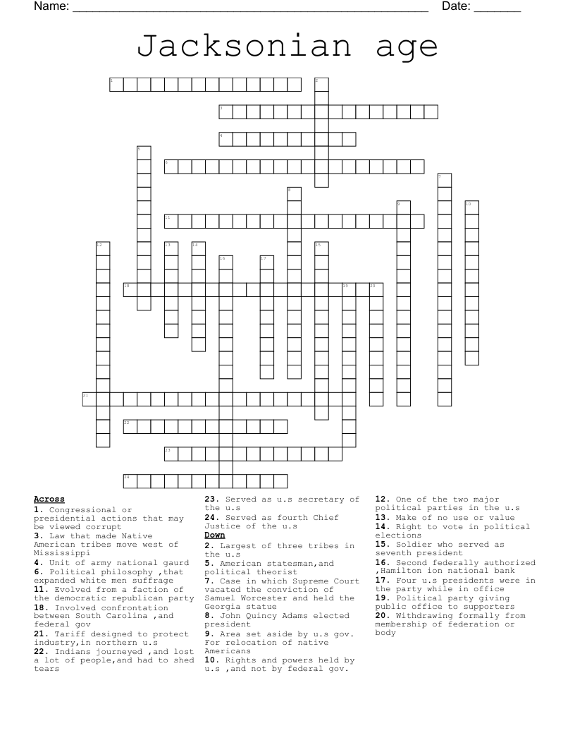 Jacksonian age Crossword