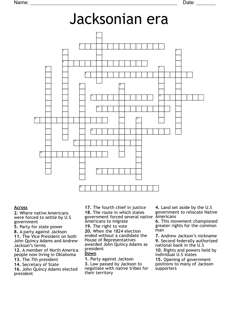 Jacksonian era Crossword