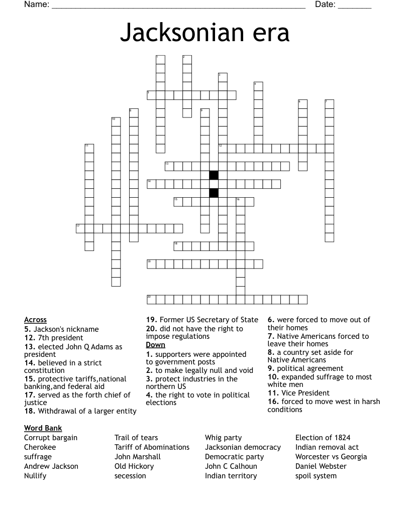 Jacksonian era Crossword