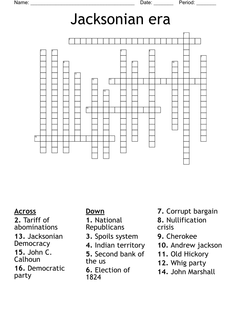 Jacksonian era Crossword