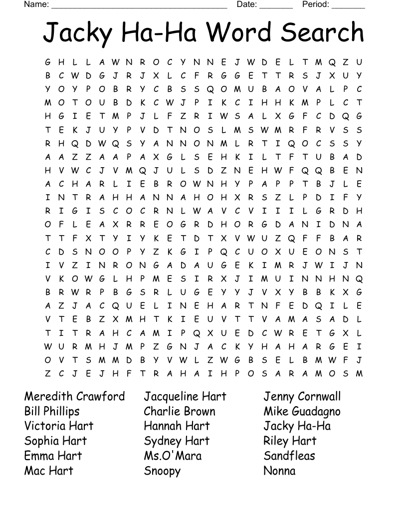 Jacky Ha-Ha Word Search