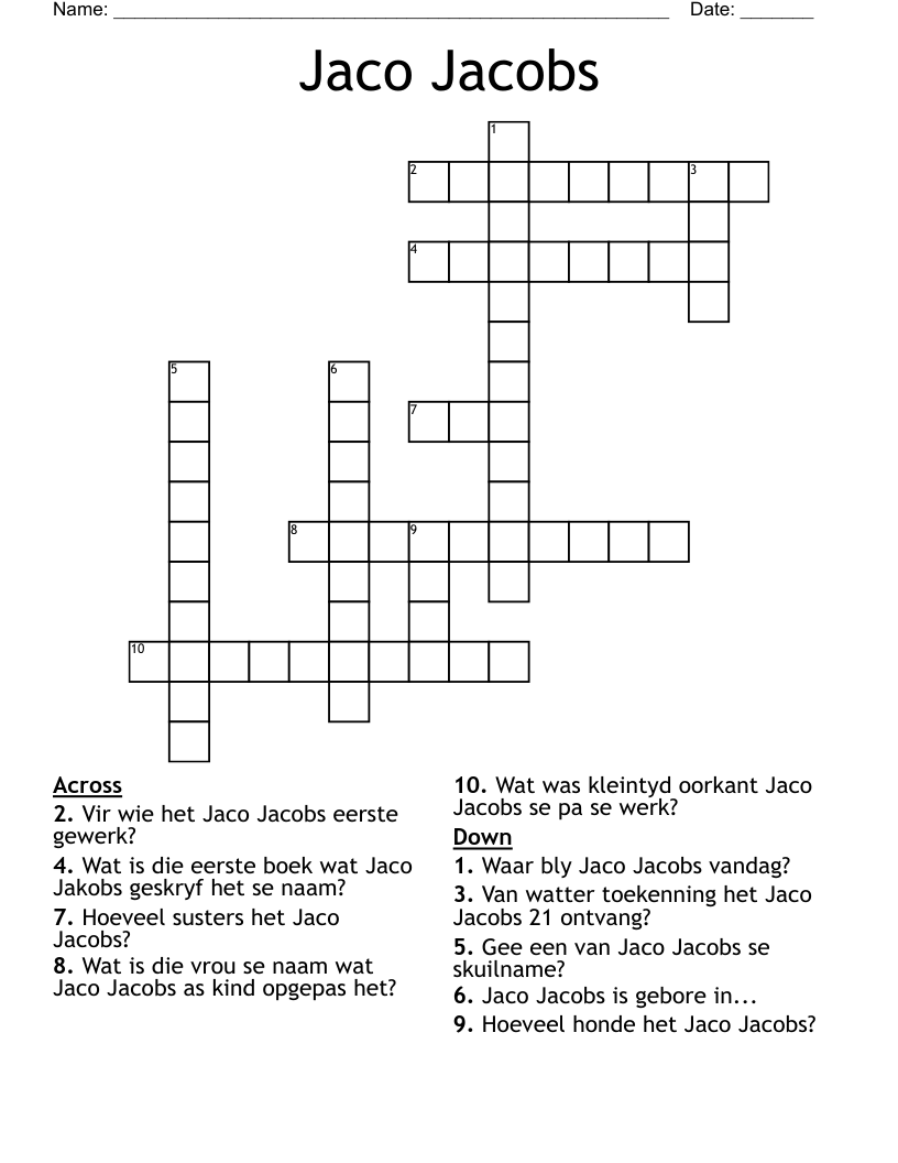 Jaco Jacobs Crossword