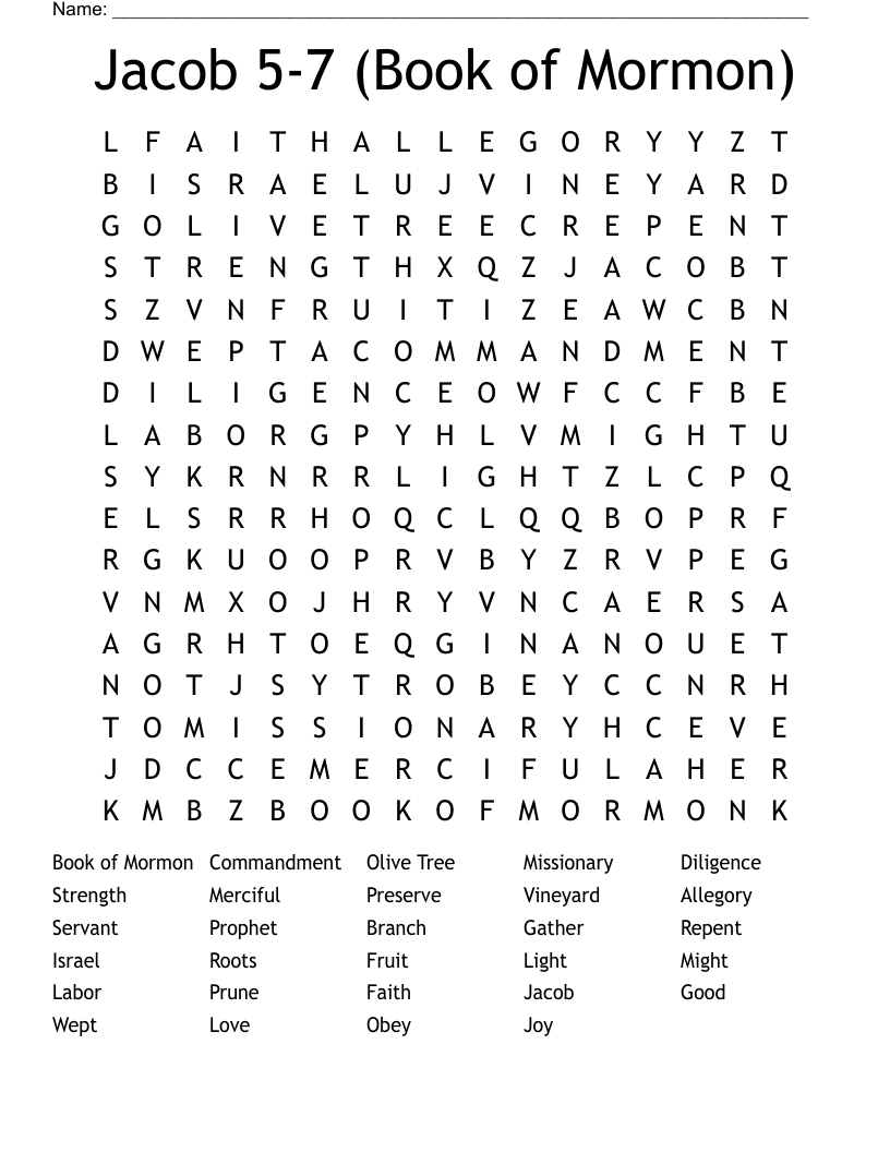 Jacob 5-7 (Book of Mormon) Word Search