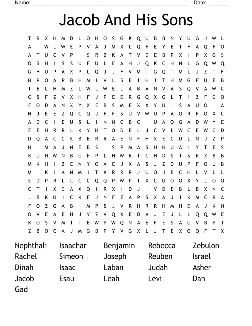 Jacob And His Sons Word Search