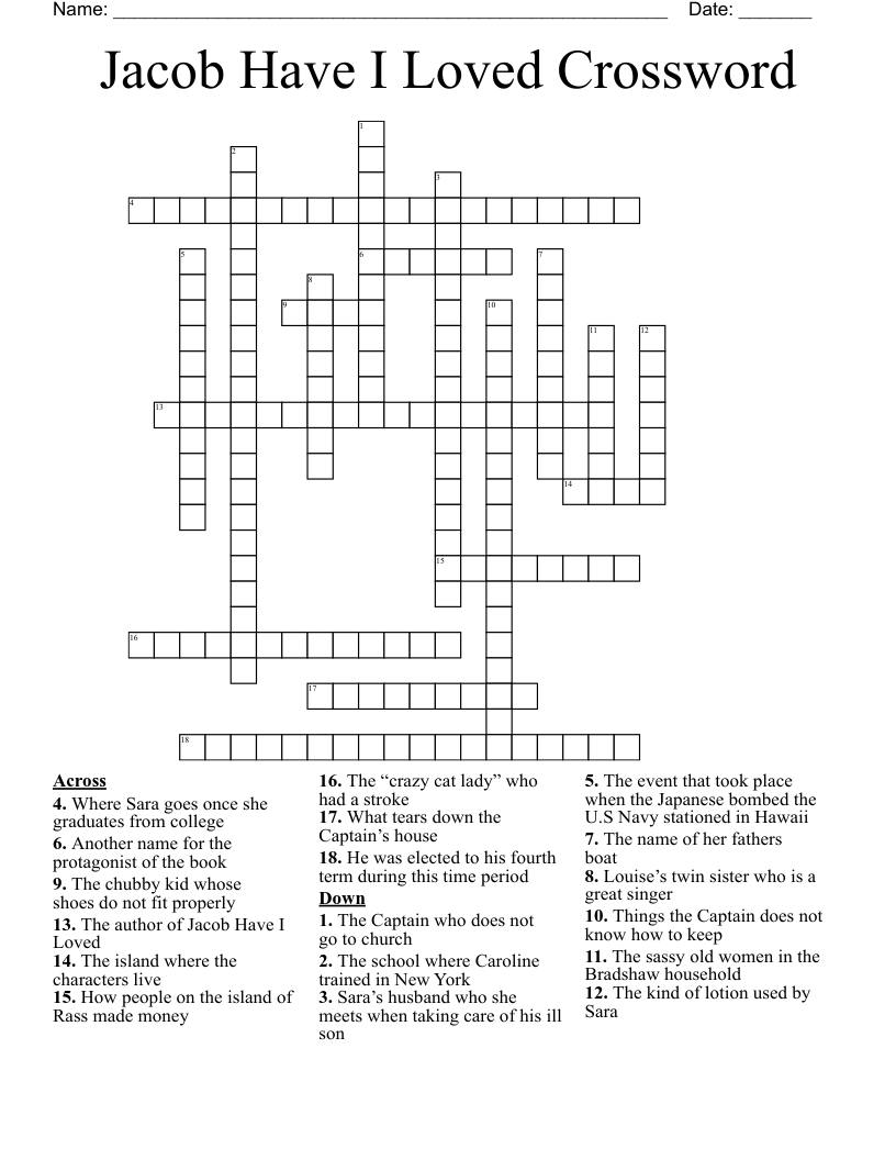 Jacob Have I Loved Crossword 