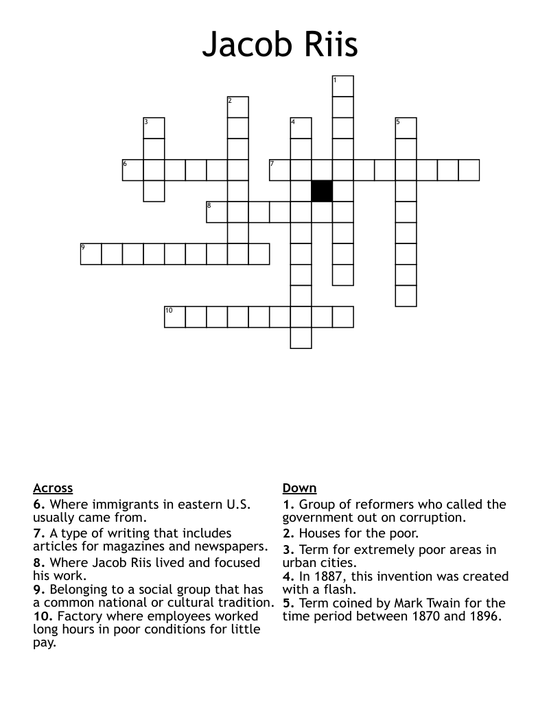 Jacob Riis Crossword