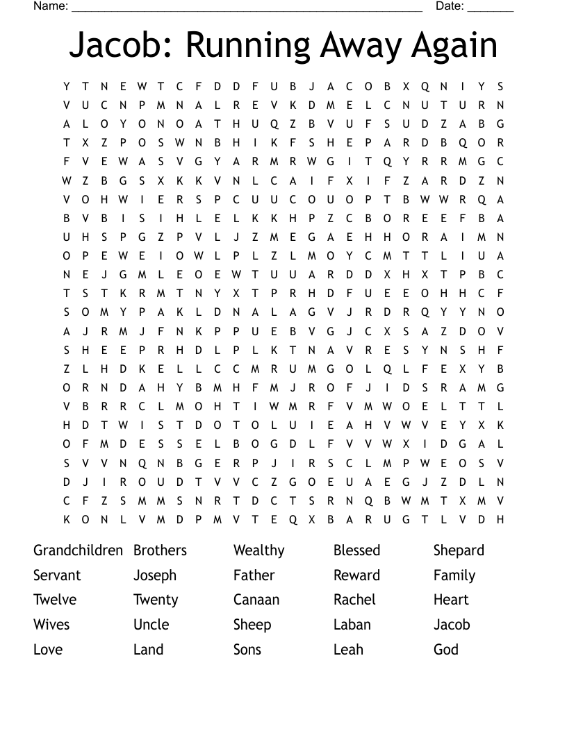 Jacob: Running Away Again Word Search