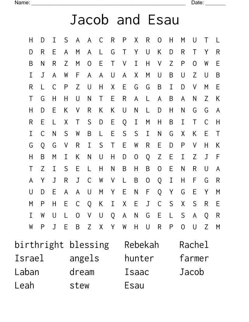 Jacob and Esau Word Search