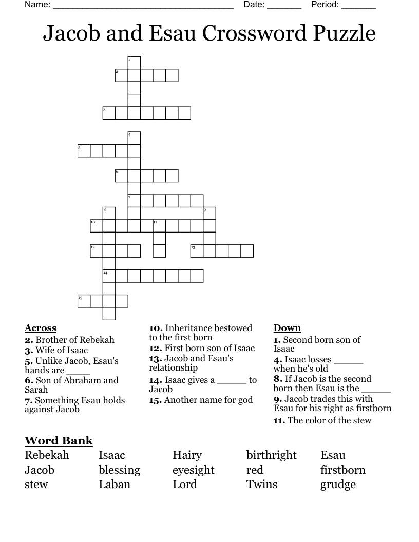 Jacob and Esau Crossword Puzzle