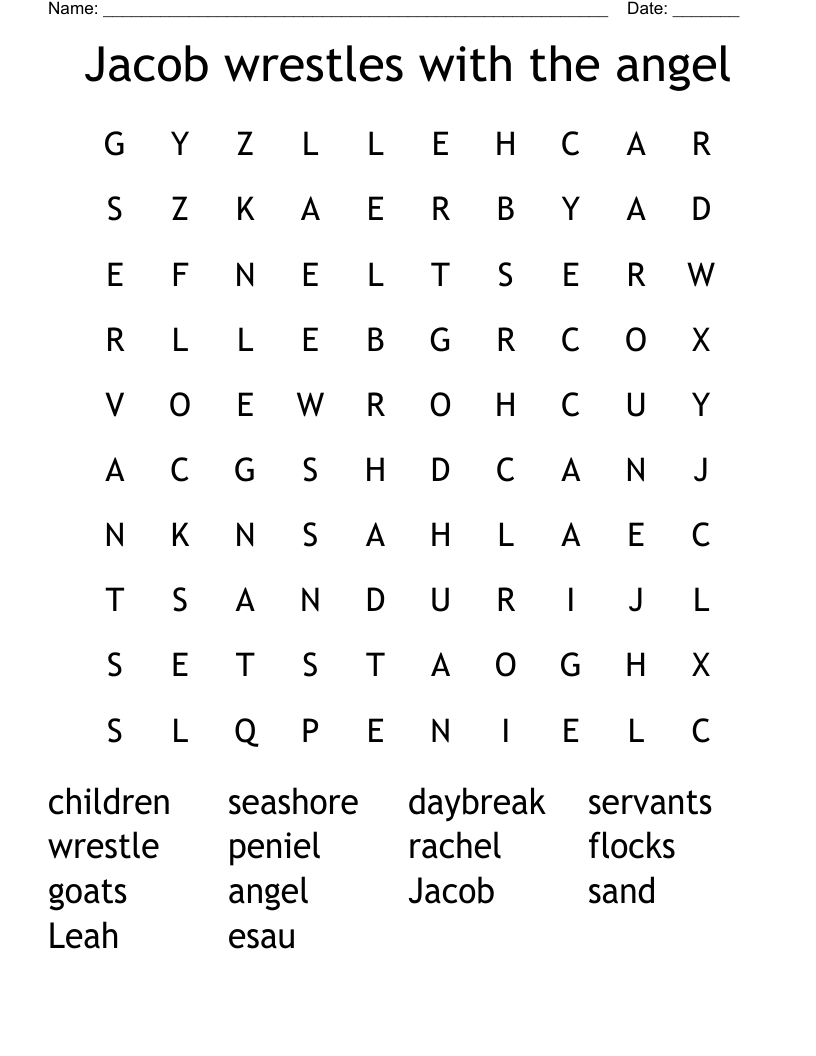 Jacob wrestles with the angel Word Search