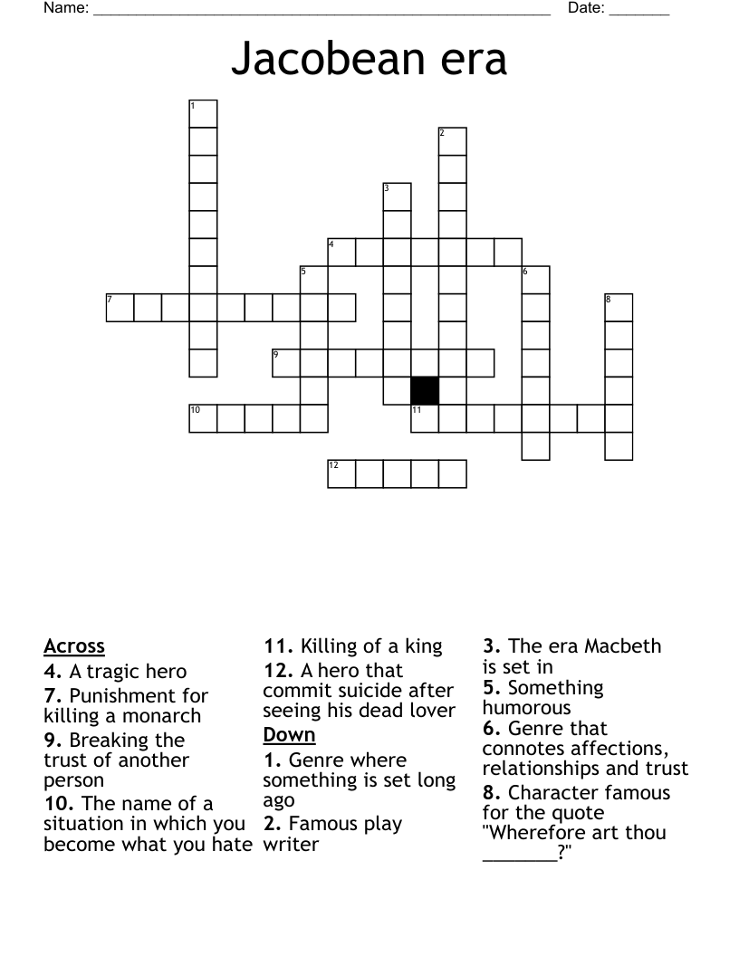 Jacobean era Crossword