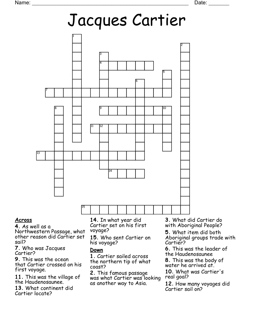Jacques Cartier Crossword