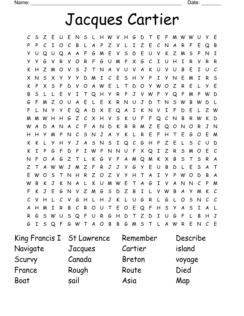 Jacques Cartier Word Search
