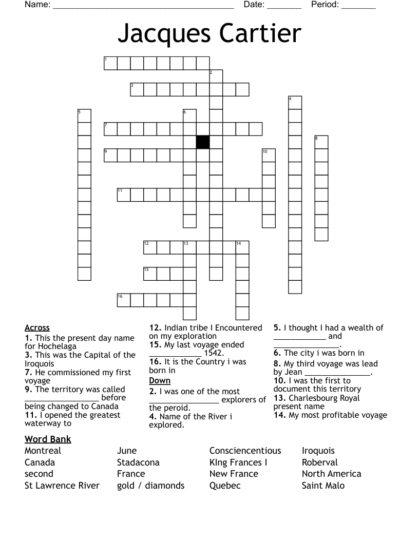 Jacques Cartier Crossword