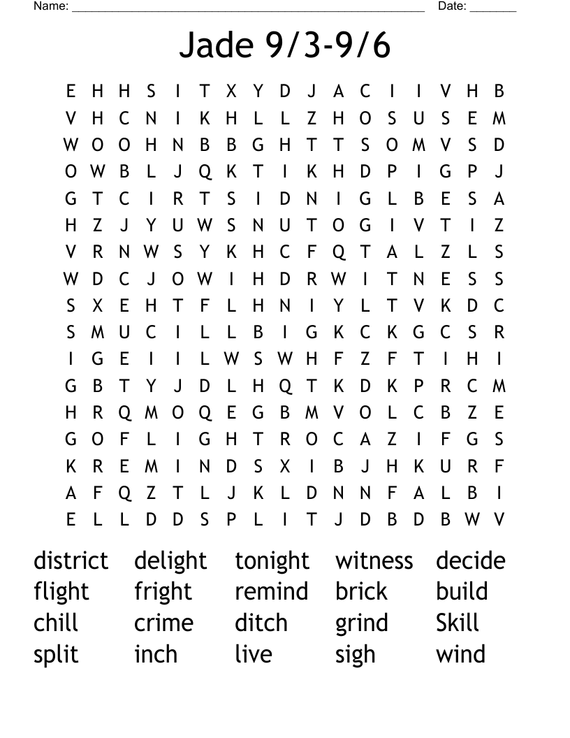 Jade 9/3-9/6 Word Search
