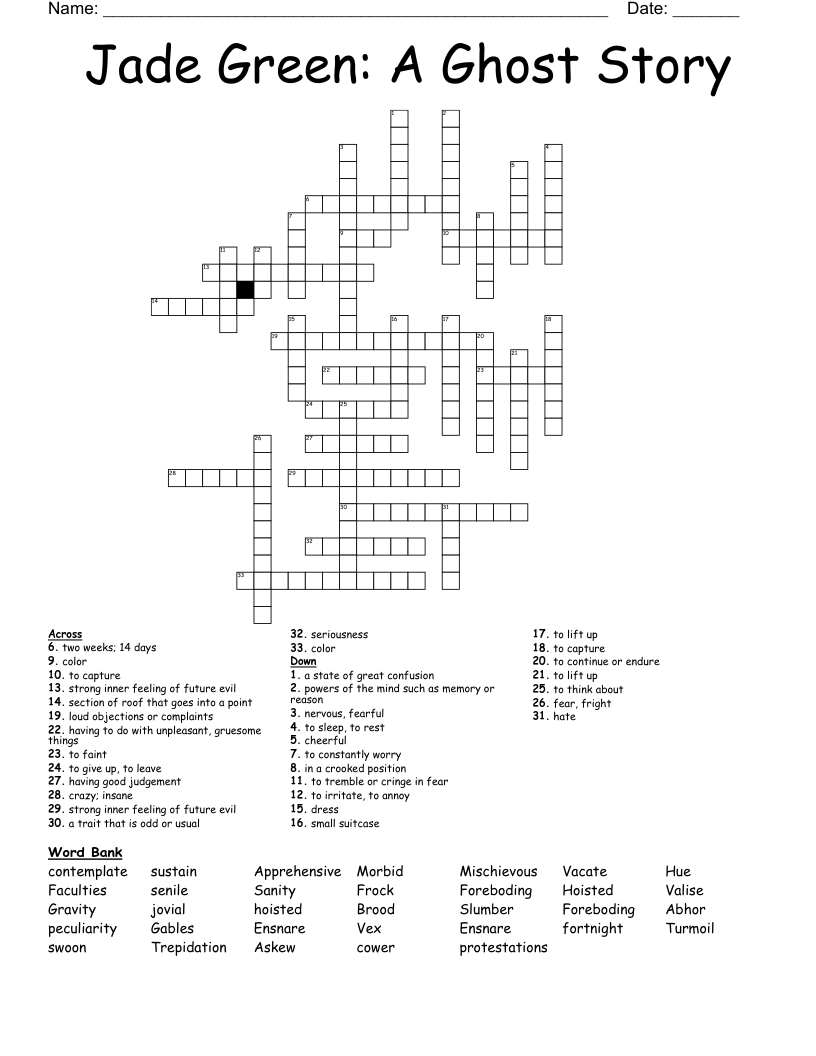 Jade Green: A Ghost Story Crossword