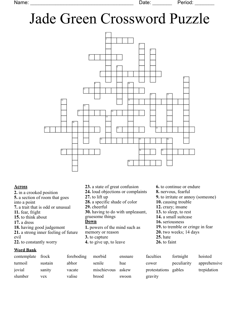 Jade Green Crossword Puzzle