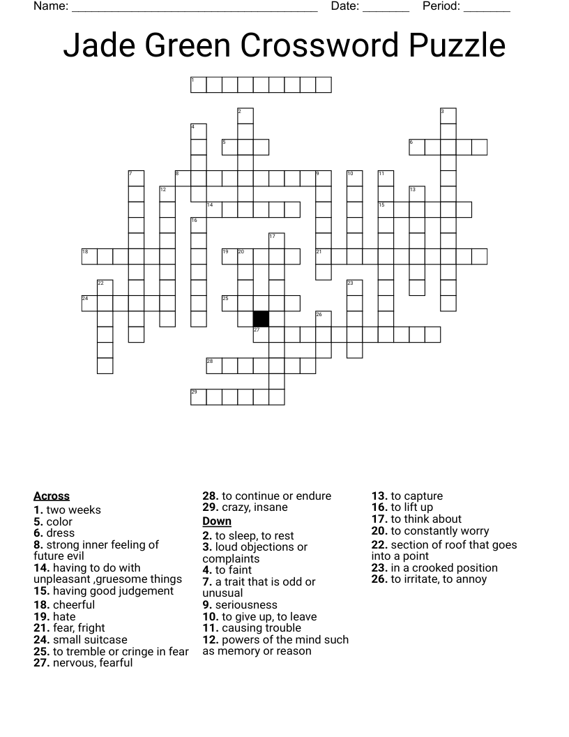 Jade Green Crossword Puzzle 
