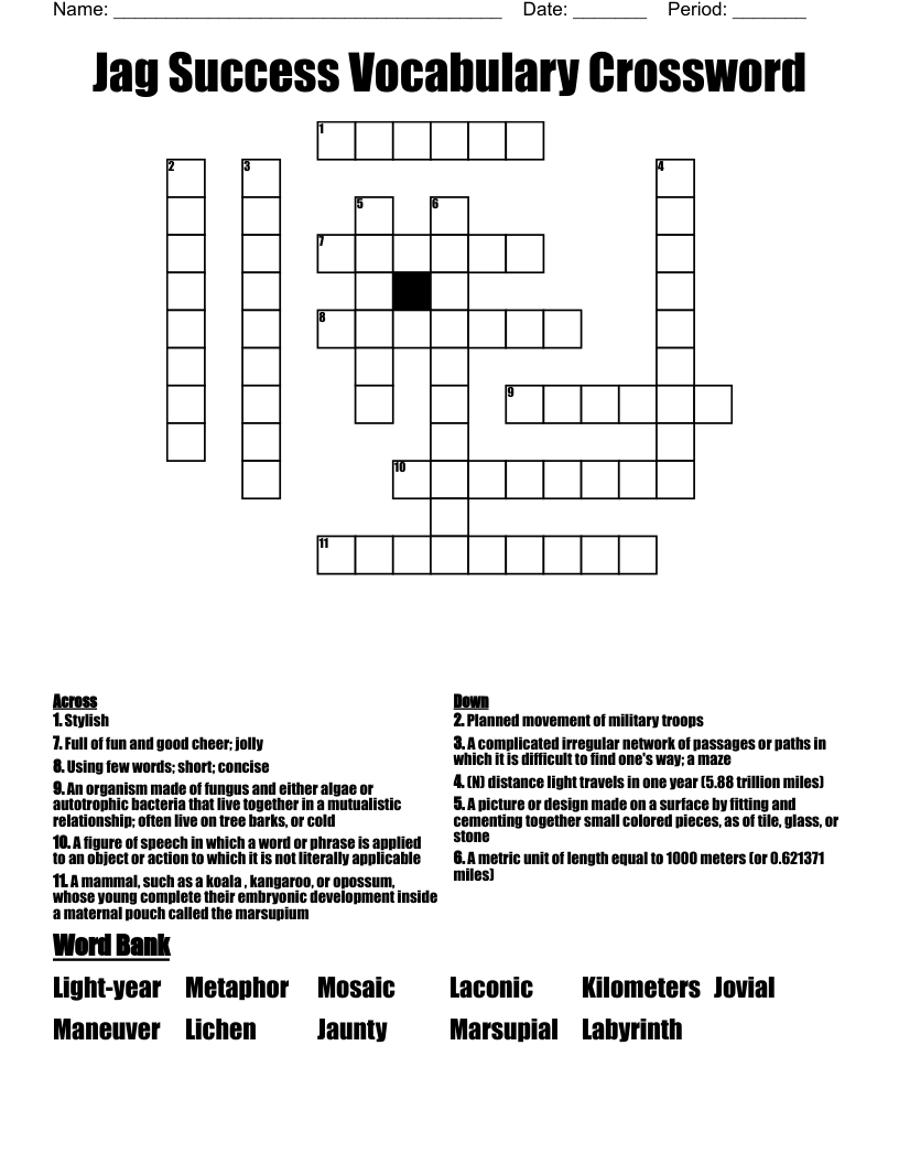 Jag Success Vocabulary Crossword