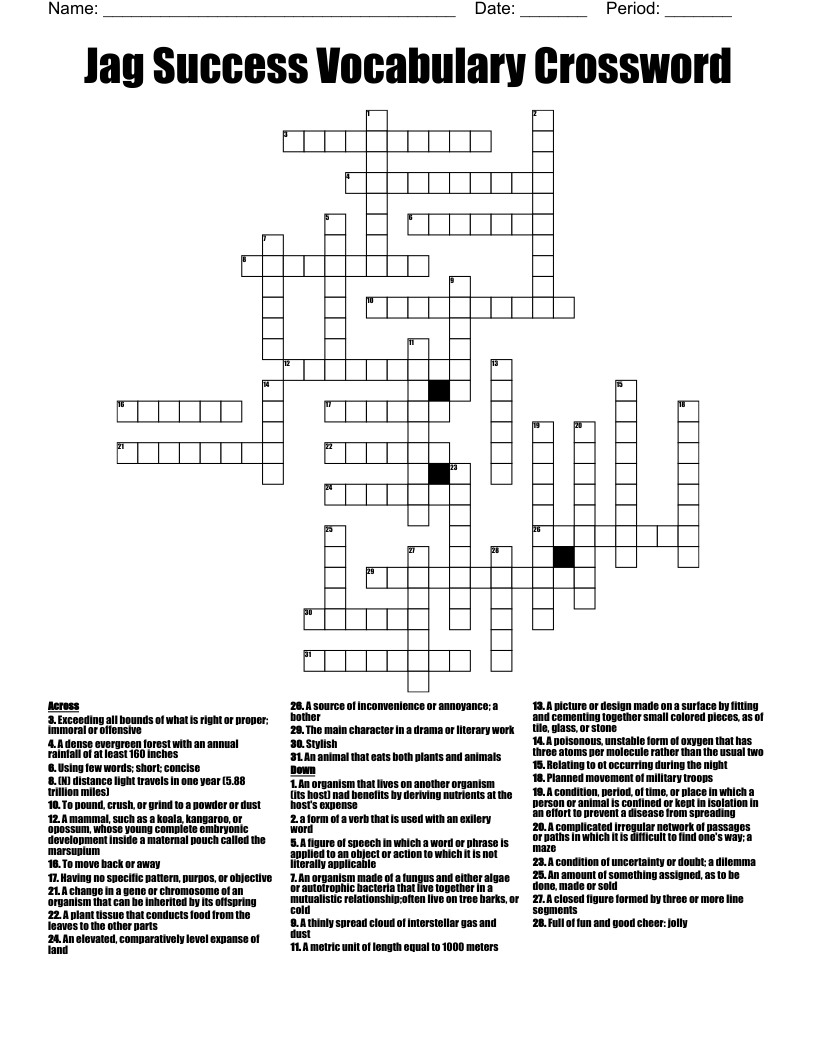 Jag Success Vocabulary Crossword