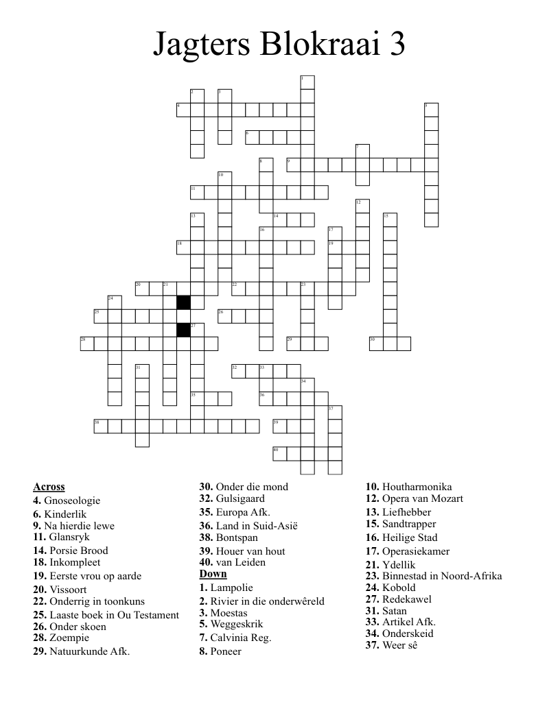Jagters Blokraai 3 Crossword