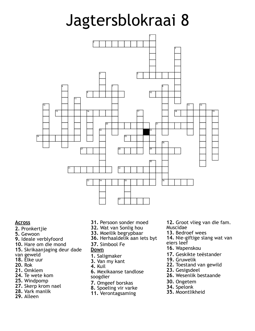 Jagtersblokraai 8 Crossword