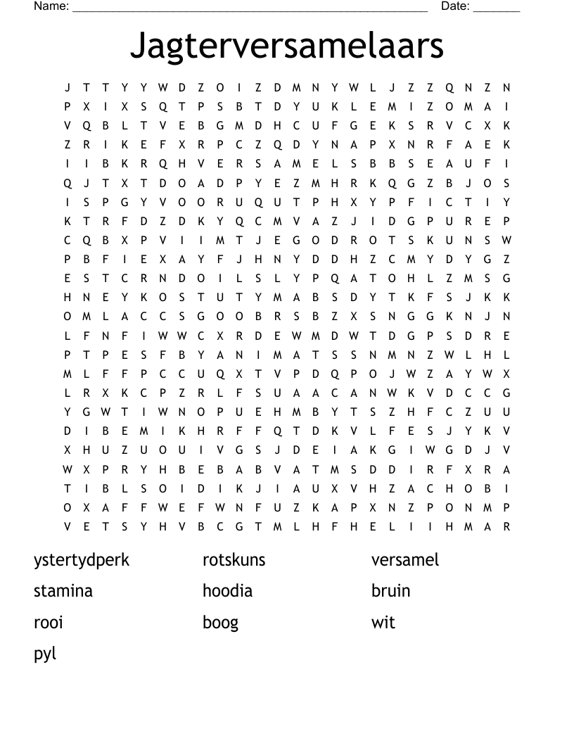 Jagterversamelaars Word Search