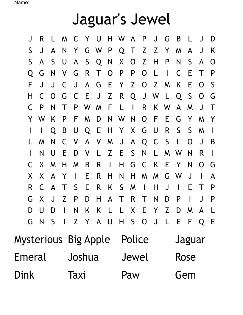 Jaguar's Jewel Word Search