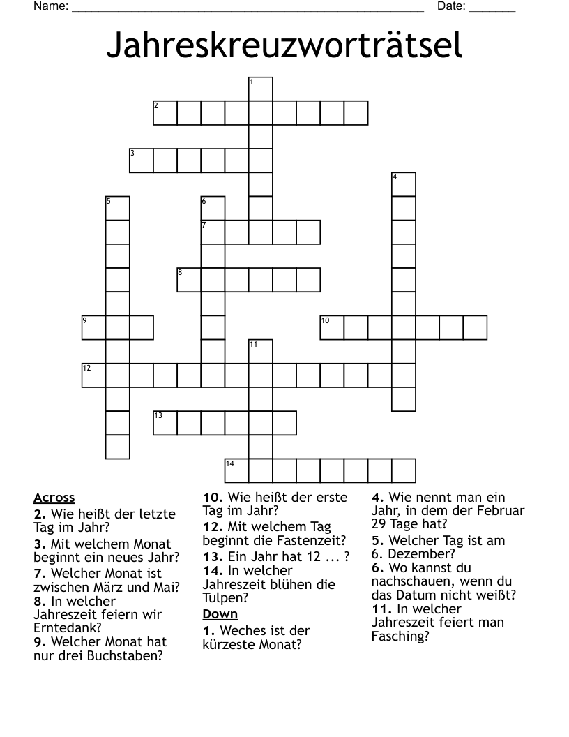 Jahreskreuzworträtsel Crossword