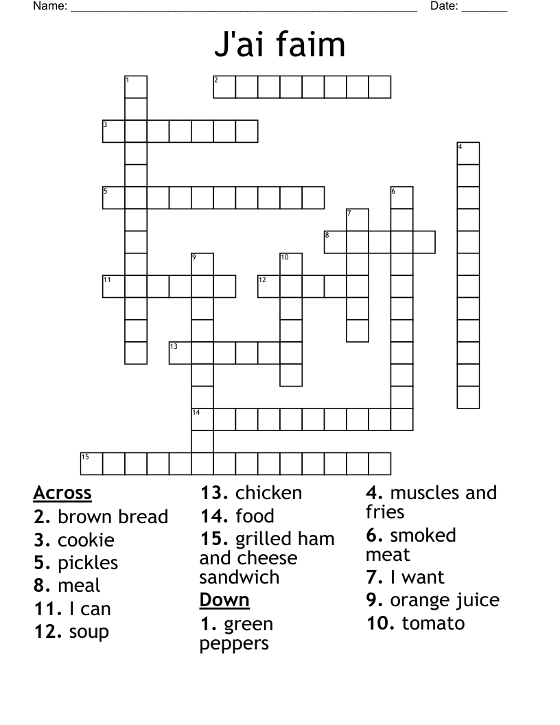 J'ai faim Crossword