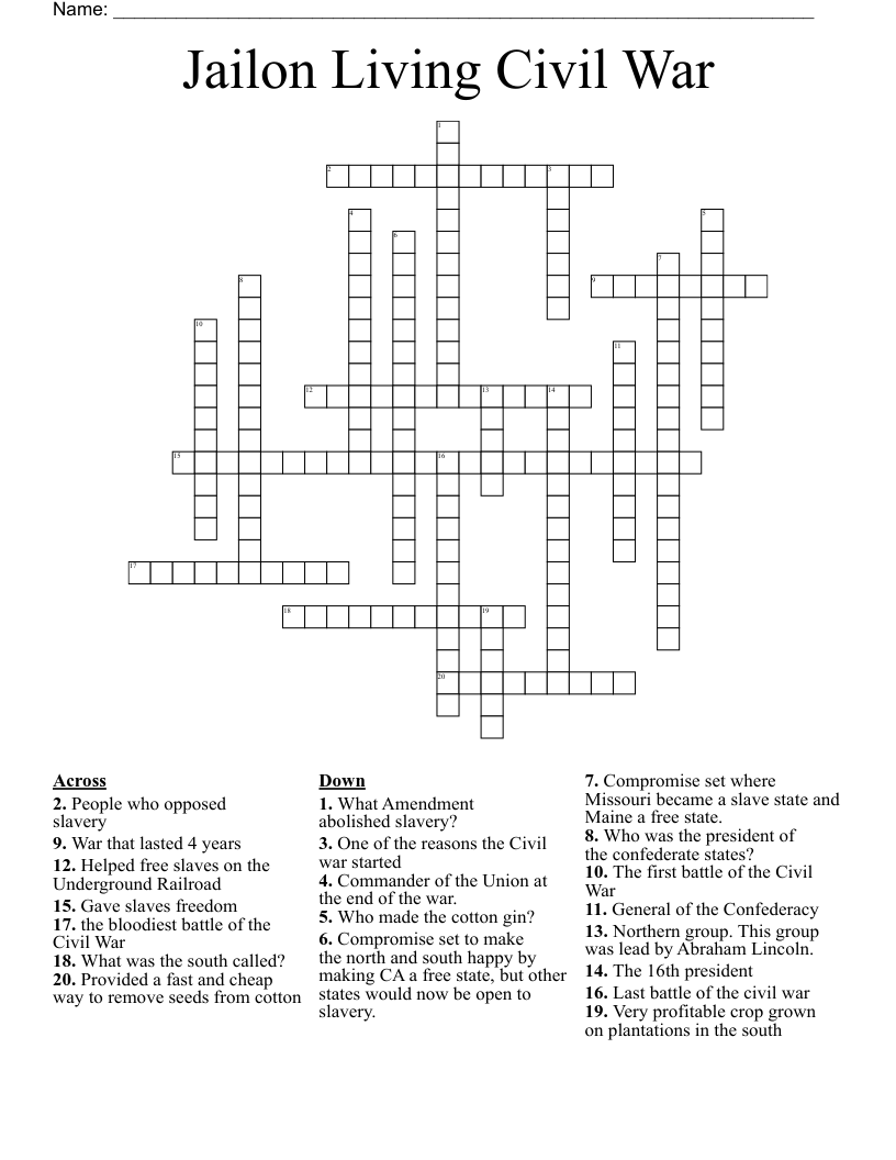 Jailon Living Civil War Crossword