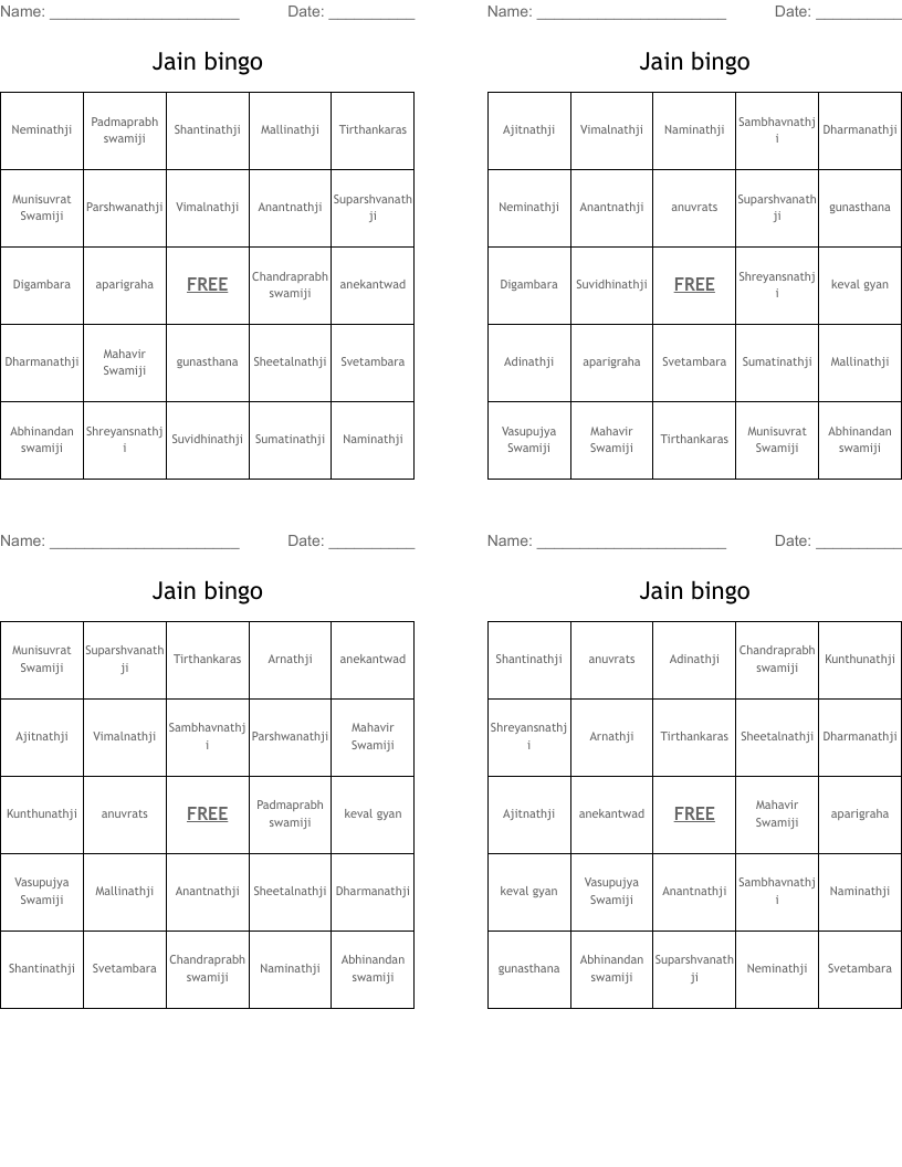 Jain bingo