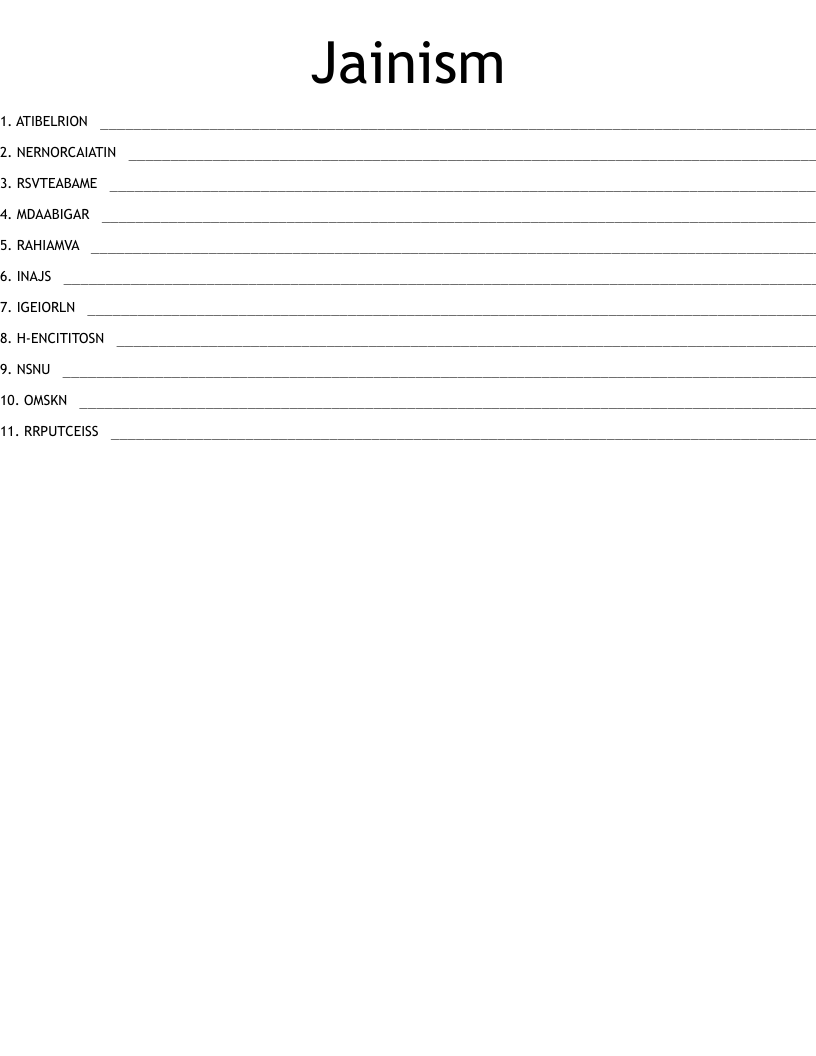 Jainism Word Scramble