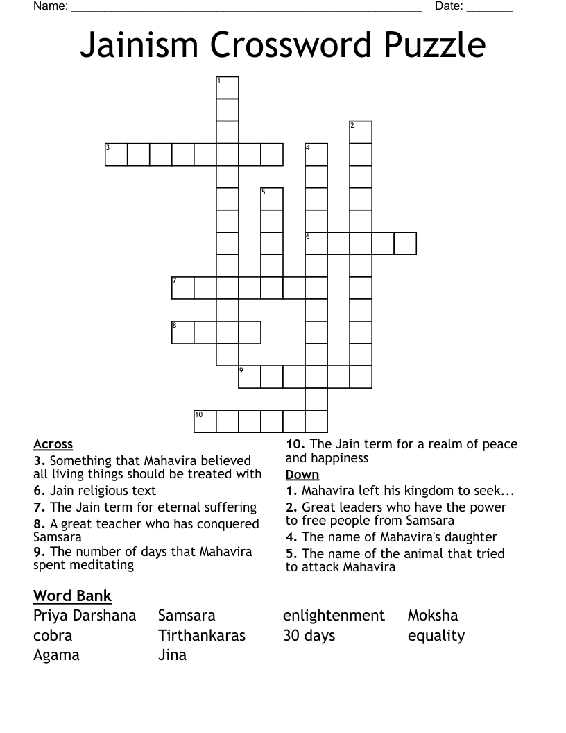 Jainism Crossword Puzzle 