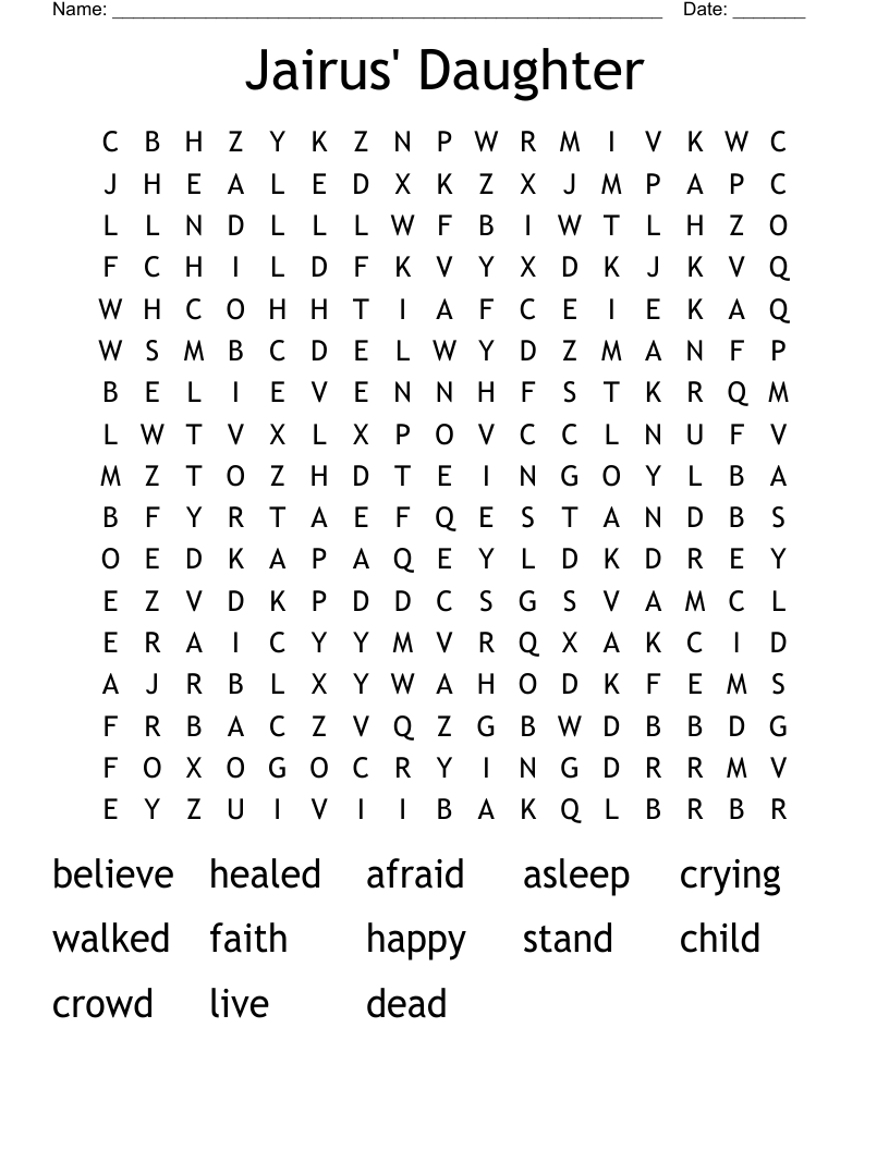 Jairus' Daughter Word Search