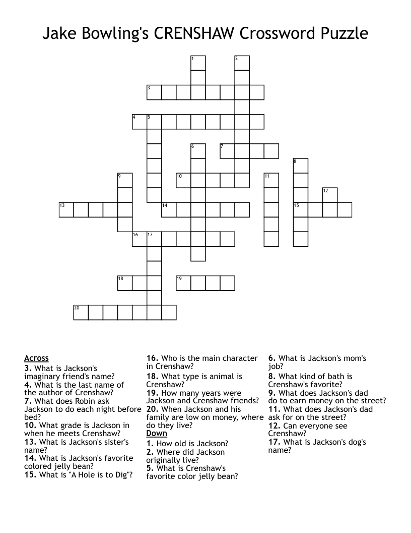 Jake Bowling's CRENSHAW Crossword Puzzle