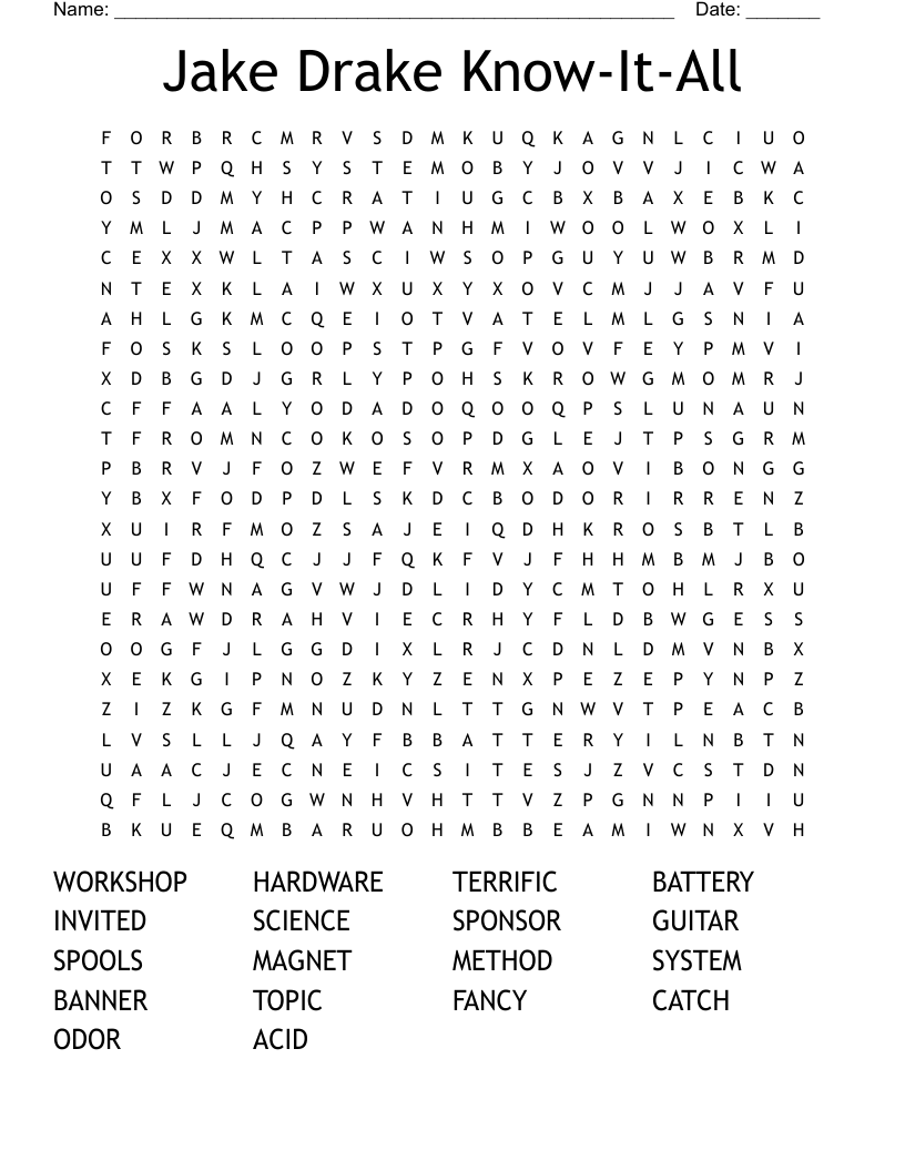 Jake Drake Know-It-All Word Search