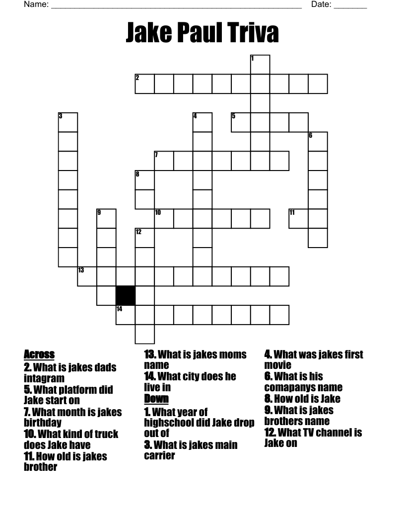 Jake Paul Triva  Crossword