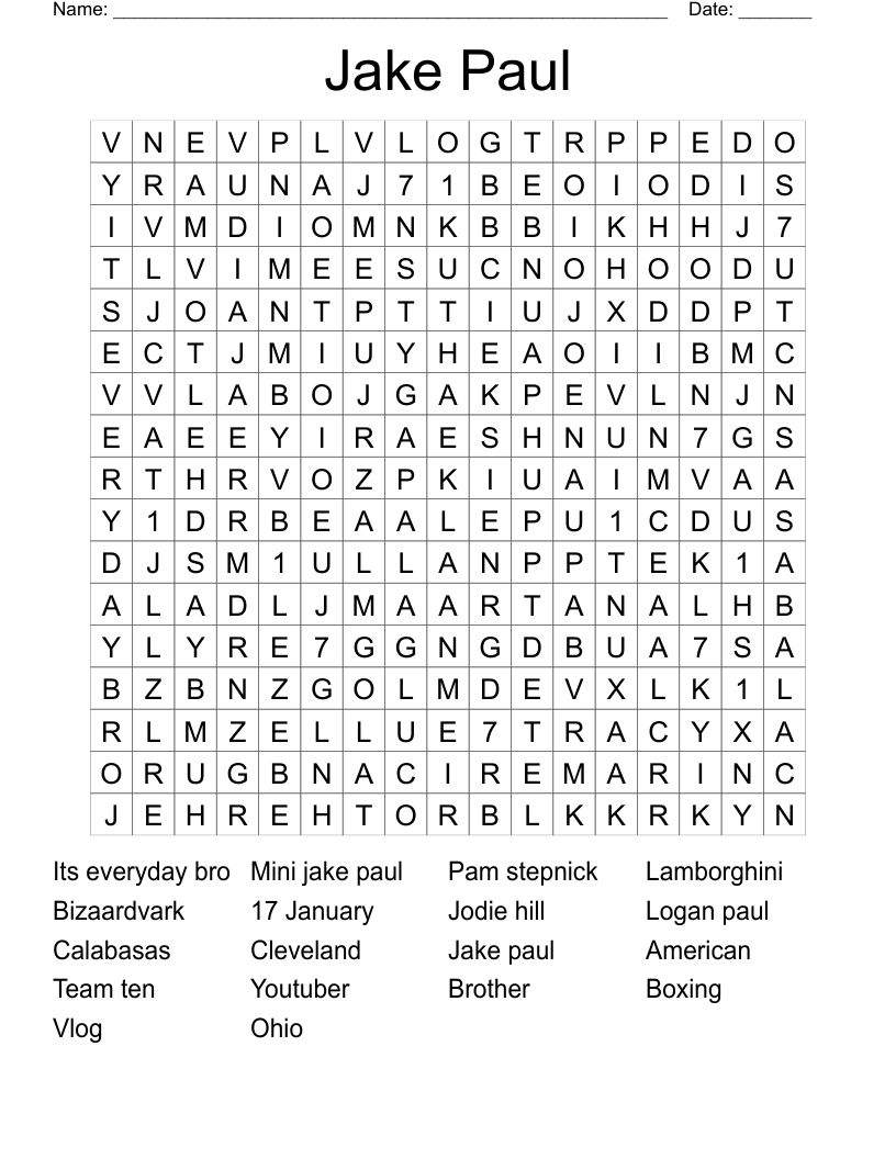 Jake Paul  Word Search