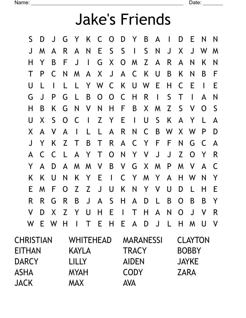 Jake's Friends Word Search