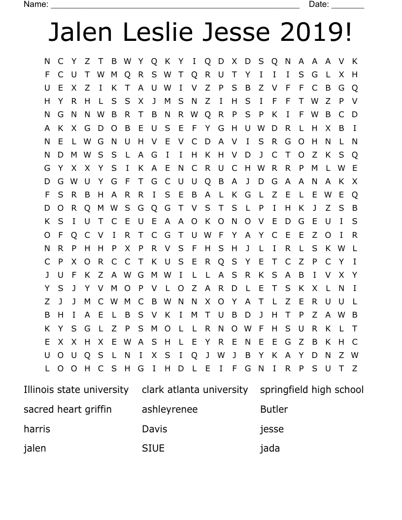 Jalen Leslie Jesse 2019!  Word Search